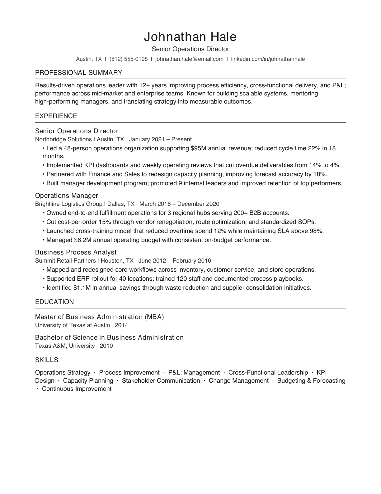 Preview of the ATS-friendly US Letter resume template